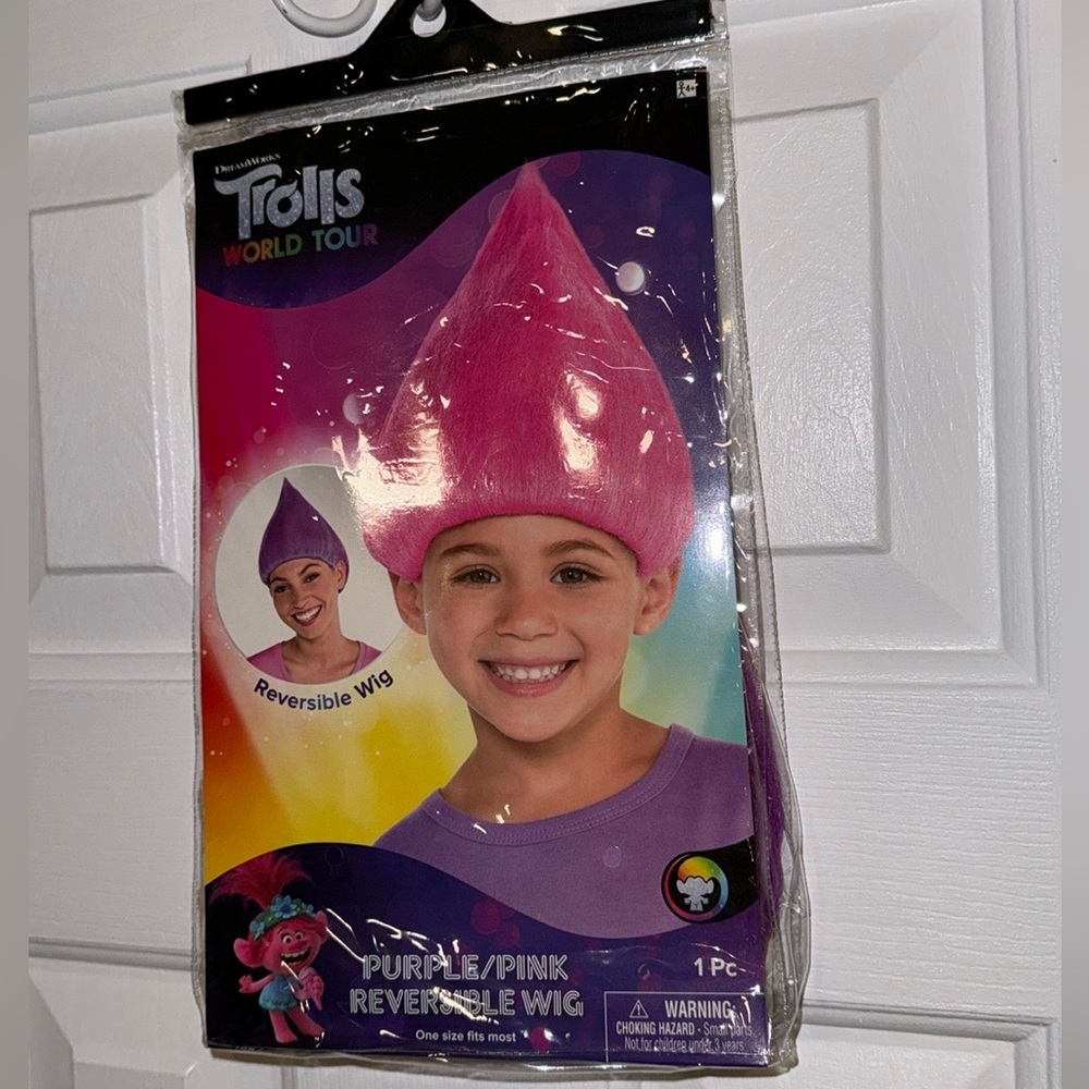 Trolls Band Together Reversible Wig Hair Costume Pink/Purple Kids/Adult, NEW!